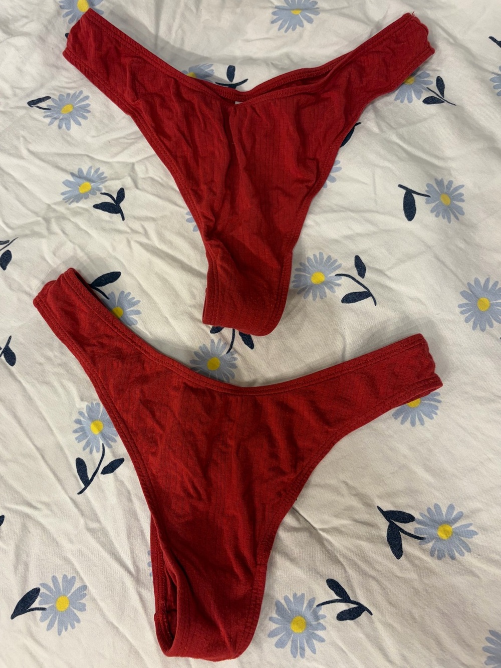 Cotton Ribbed Auden S/XS Thong Set Red